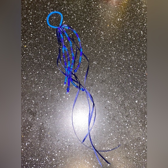 NEW! Unique Handmade Embellished Hair Elastic w Ribbons & Beaded Glass Streamers - Picture 4 of 4